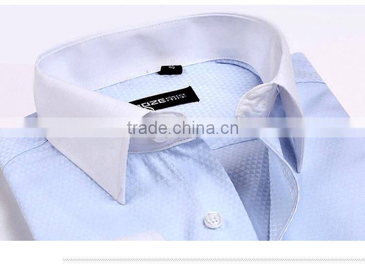 European & American fashionable style white collar & cuff men's dress fitness shirt with long sleeve