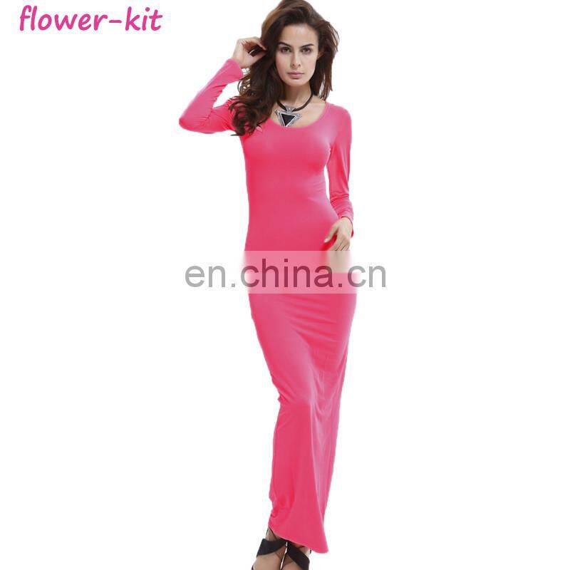 Women Long Sleeve Skinny Scoop Neck Slim Pencil Dresses Formal Elegant Bodycon Maxi Dress