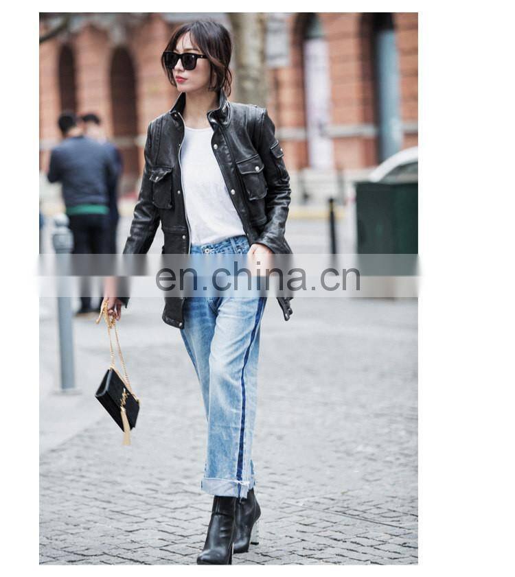 High Quality Popular Young Women Real Sheep Leather Garment Spring Ladies Long Black Coat