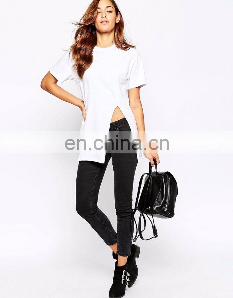 Summer season Sexy side split cotton brand t-shirts for lady