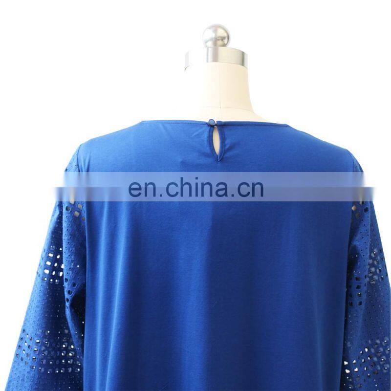 Hot sale spring three quarter sleeve womenn cotton embroidered blouse