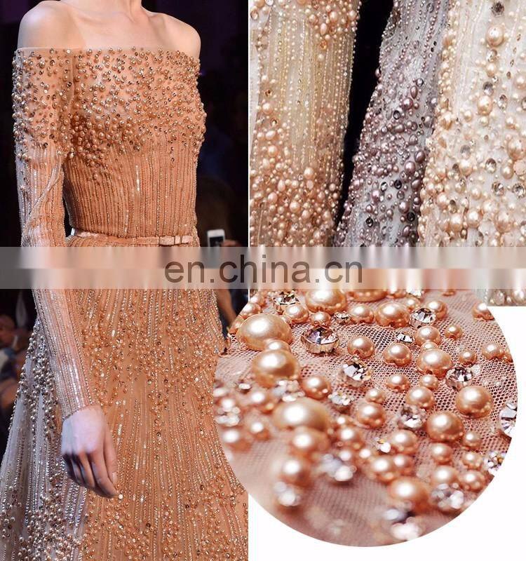 China suppliers flower beaded wedding lace fabric for wedding party