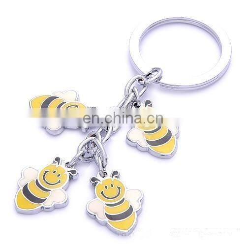 Fashionable wholesale zinc alloy colorful enamel four pieces cute bee keychain