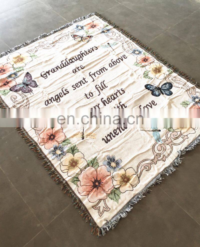 RAWHOUSE woven throw tapestry wall hanging sofa cover blanket with fringe jacquard woven blankets
