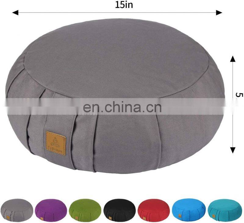 Round Zippered Organic Cotton Zafu Meditation Cushion Zabuton Meditation Pillow Yoga Bolster/Pillow Floor seat Natural Buckwheat