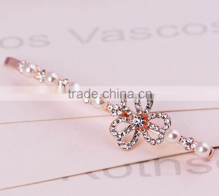 2015 new mdel FY-0057 fashion flower with beads hair barrette clip wholesale