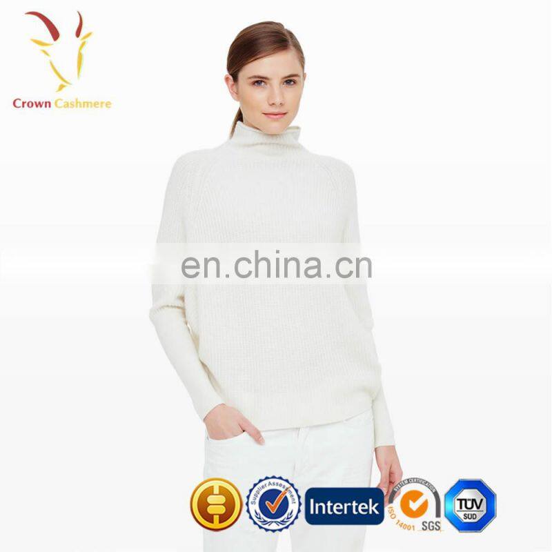 White Women Cashmere Turtleneck Sweater Bright Color Sweater
