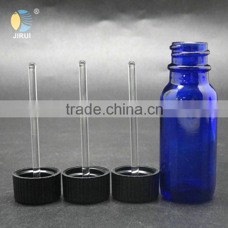15ml blue boston round glass bottle with plastic cap and glass rod