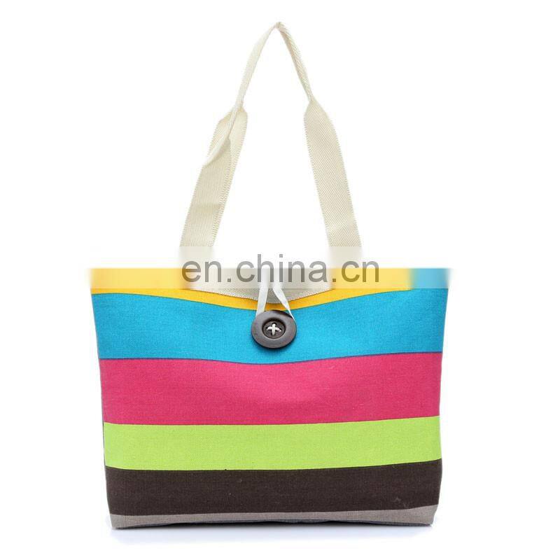 Ladies Colored Stripe Tote Storage Bag Cotton Canvas Shopping Handbag