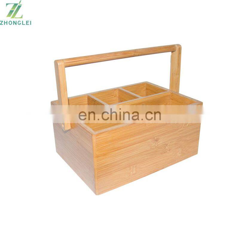Bamboo Tool Box with handle Caddy Home Accessory Bathroom Counter and Kitchen Cabinet Organizer and Storage Holder