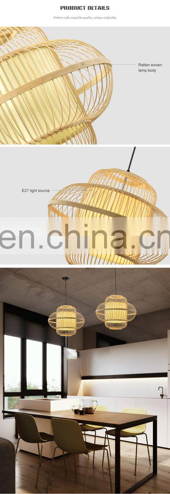 HUAYI Factory Wholesale Southeast Asian Style Indoor Bedroom Hanging Handmade Bamboo E27 5W LED Pendant Light