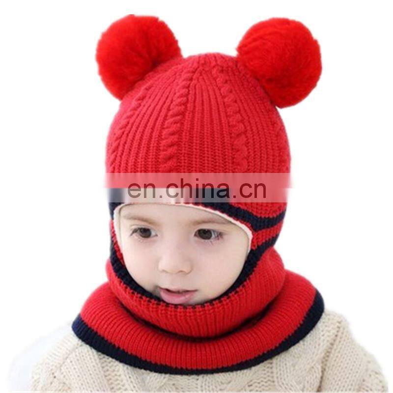 Kids Winter Hats Ears Girls Boys Children Warm Caps Scarf Set Baby Bonnet Enfant Knitted Cute Hat for Girl Boy