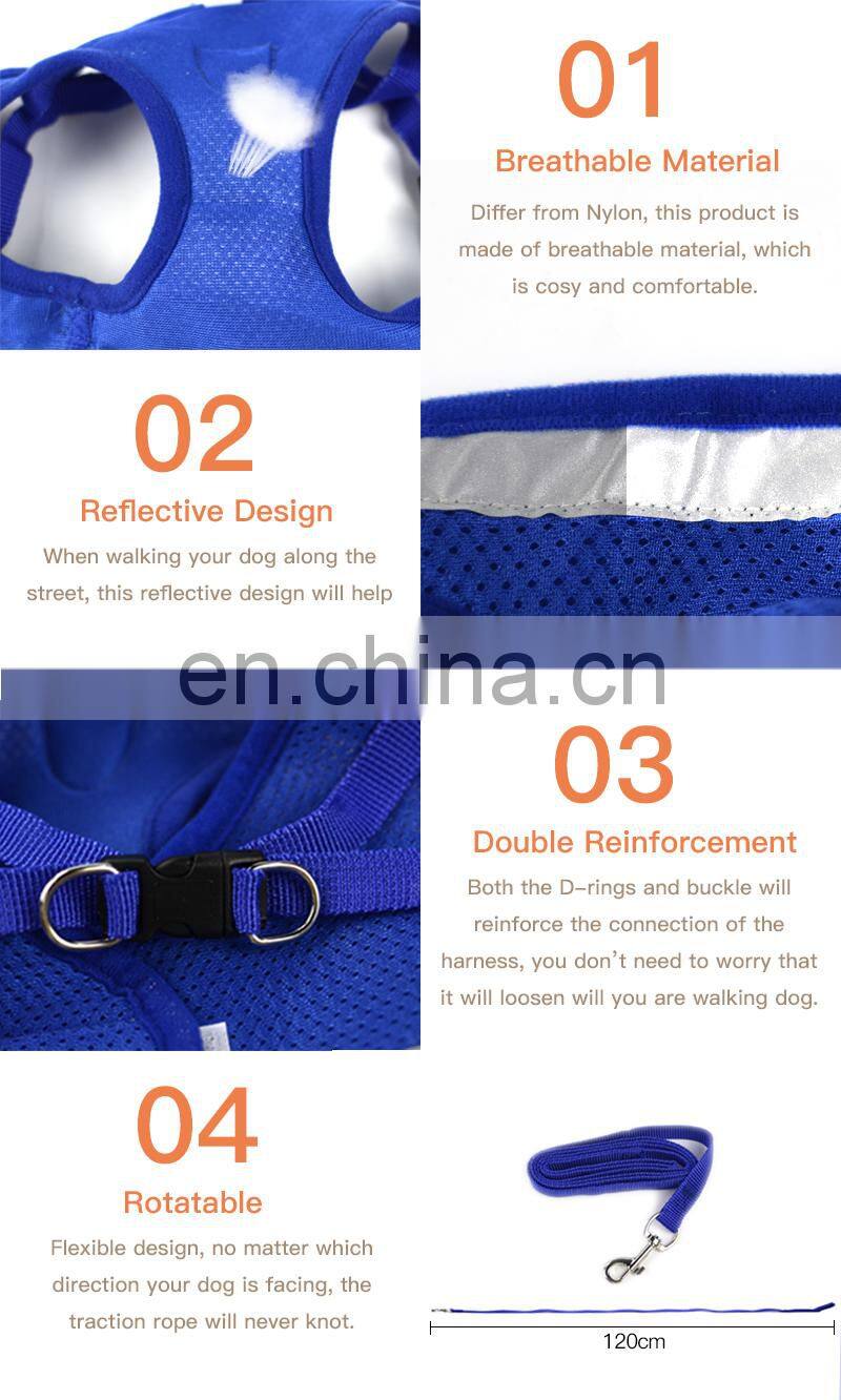 Dog Harness with Leash Summer Pet Adjustable Reflective Vest Walking Lead for Puppy Polyester Mesh Harness