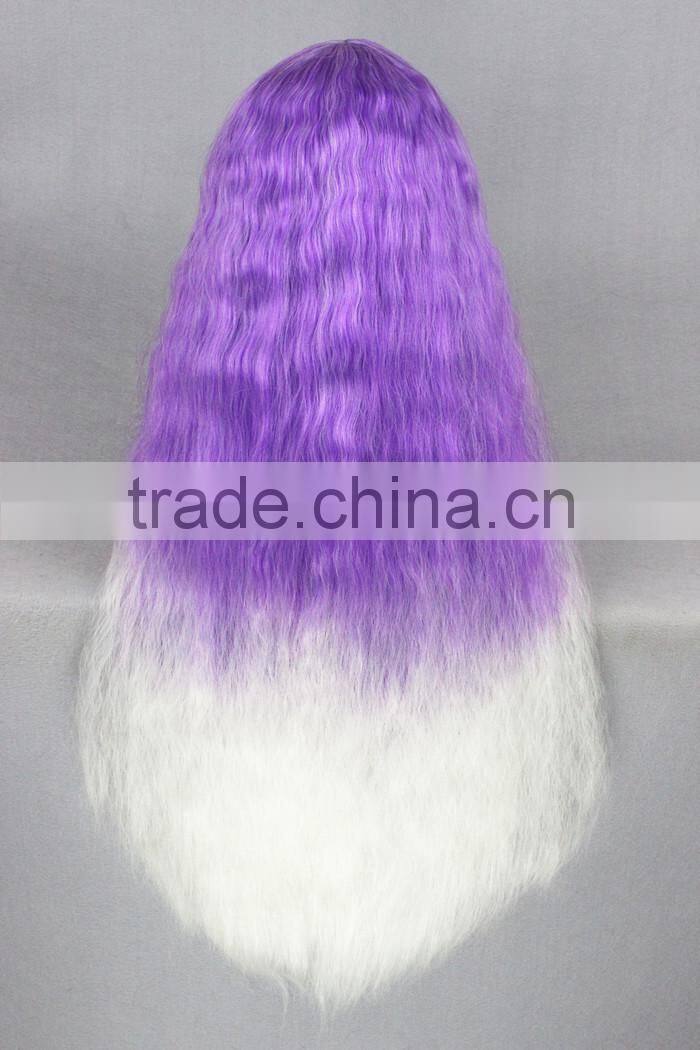 cheap short kinky long 70cm white purple ombre curly lolita women synthetic hair party wig