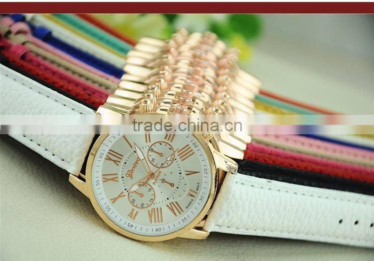 2016 New Leather Geneva Watches Women Dress Quartz Roman Style Leather Wristwatch Hot Sale Lady Watches