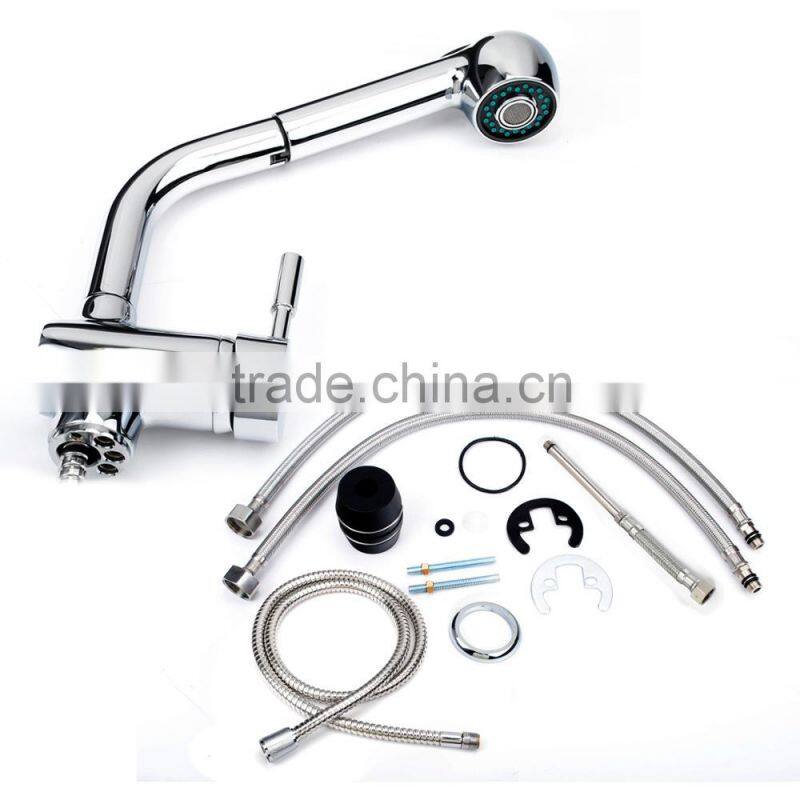 Custom Long Pull Out Handle Brass Mixer Faucets Kitchen Basin