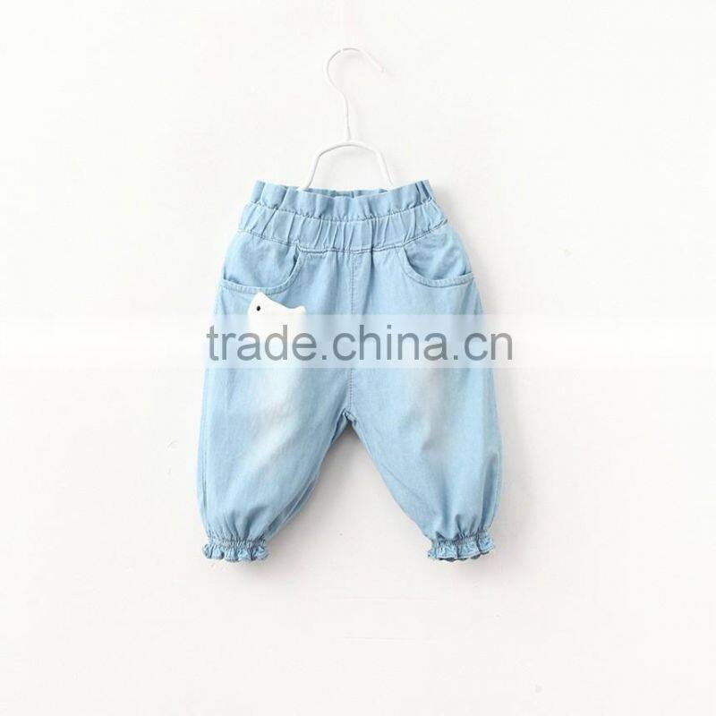 Wholesale Cartoon Cat Baby Girl Clothes 2016 New Summer Girl Light Color Jeans Lovely Little Girl Jeans
