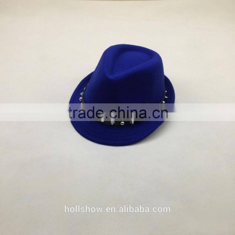 2016 Newest Fashion Classic Rivet Ribbon Red Wool Trilby Fedora Jaz Caps