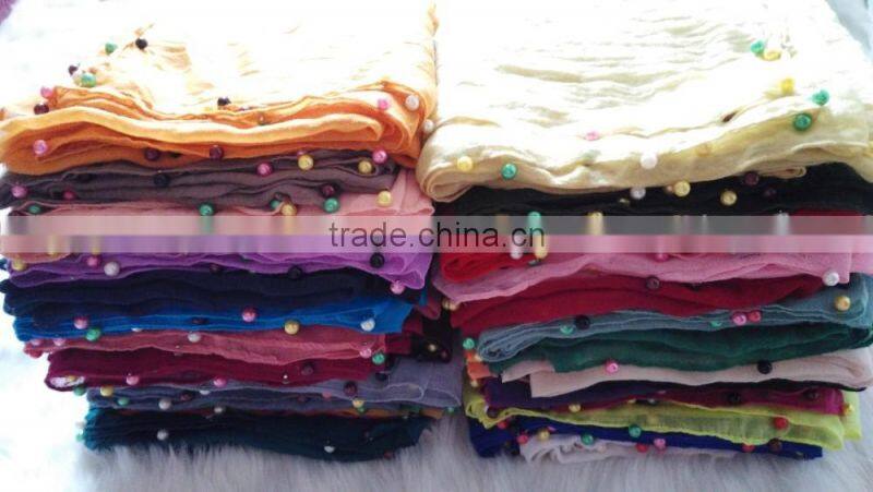 Hot Selling Self-made Plain Hijab Shawl Women Colorful Pearl Scarf