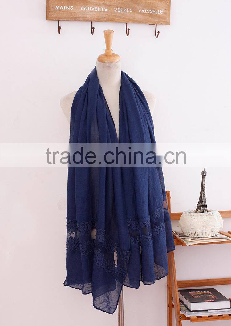 Wholesale New Plain Cotton Muslim Women Fashion Scarf Lace Hijab