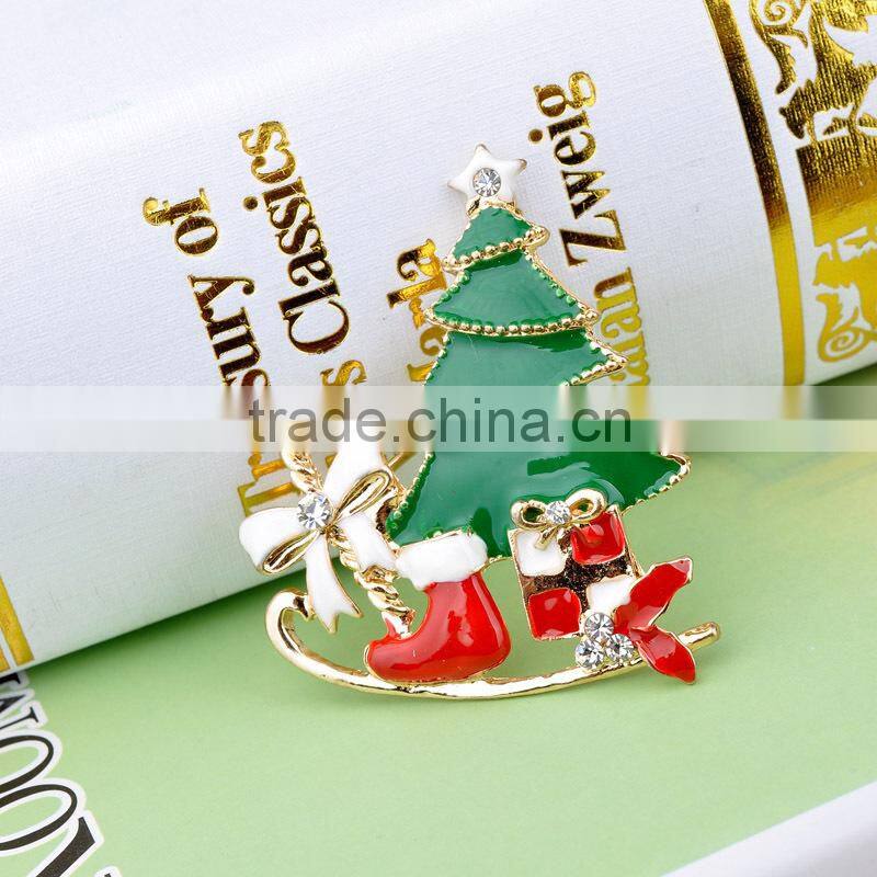 Gold Plating Enamel Christmas Tree Brooch