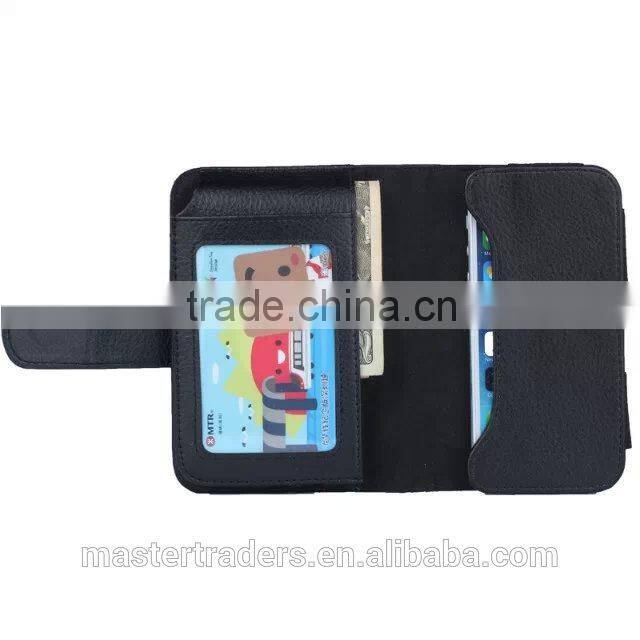 Cheap Multi Function Litchi Grain Stand Wallet PU Leather Case With Card Slot And PC Back Cover For 4 Inch Mobile Phone MT-3682