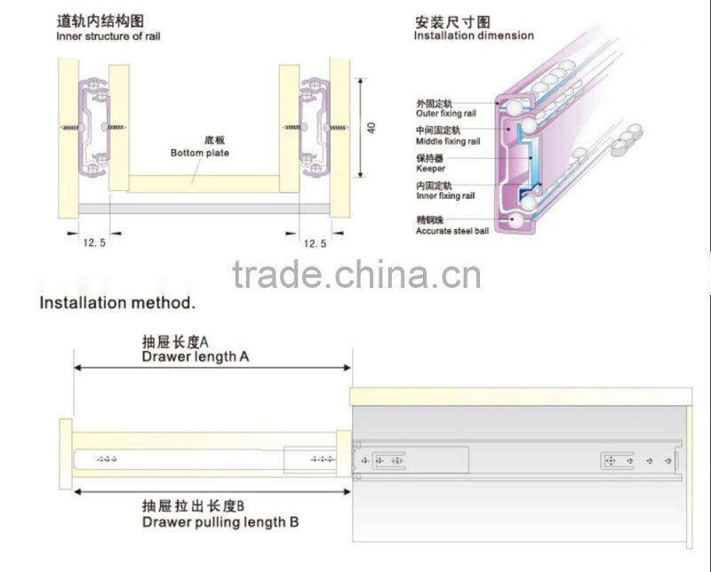 42mm furniture assembly hardware/drawer slide