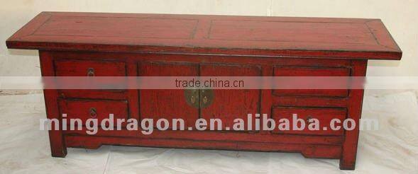 Chinese antique furniture blue/ red color wood TV Cabinet