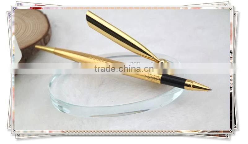 TT-09 luxury golden desk pen with glass holder, high quality stand pen