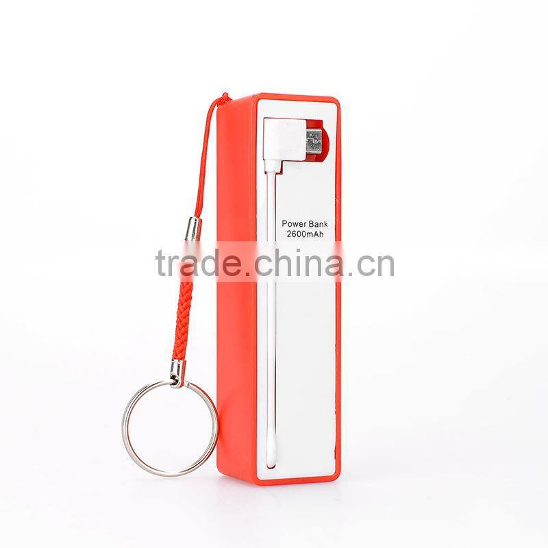 2015 Wholesale cell phone charger 18650 battery fashion power bank with cable