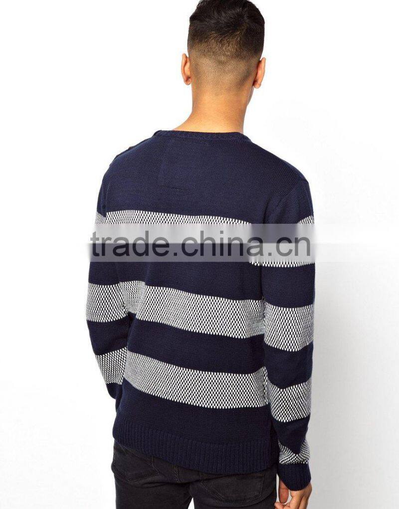 Man's cotton blend knit block stripe design Sweater