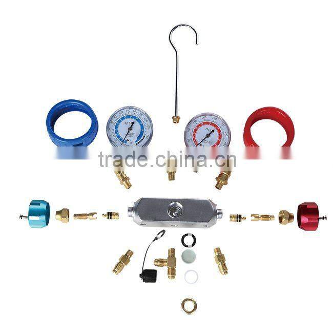 1/4 SAE 2-valve piston valve manifold with sight glass 68mm and 80mm gauge optional PR1010