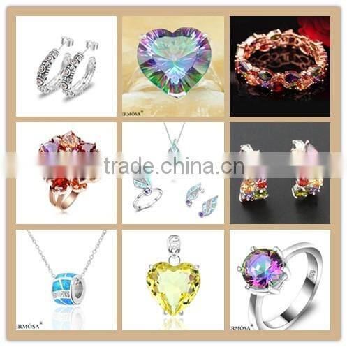 Retro Nature Dichroic Glass 925 Sterling Silver Big Stone Rings