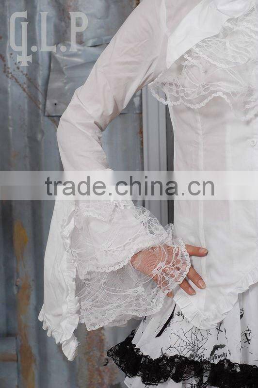 Cotton White Lace Short sleeve Cotton Lolita Blouse 81033