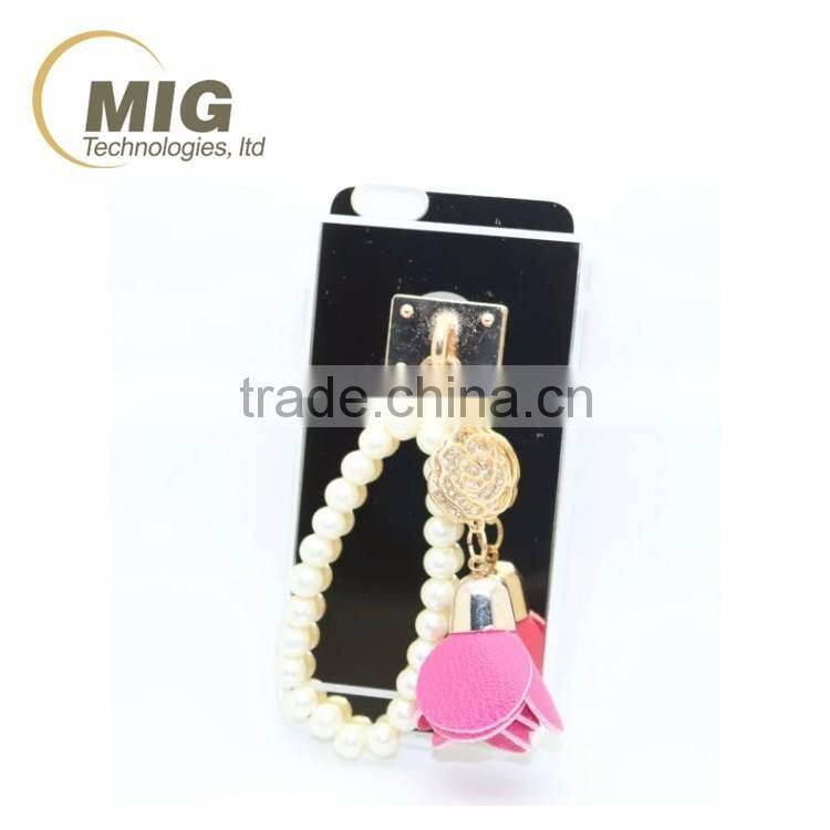 NEW transparent tpu and pc phone case For apple iphone 6S with ring and luxury pearl rose Mobile phone case For apple iphone 6