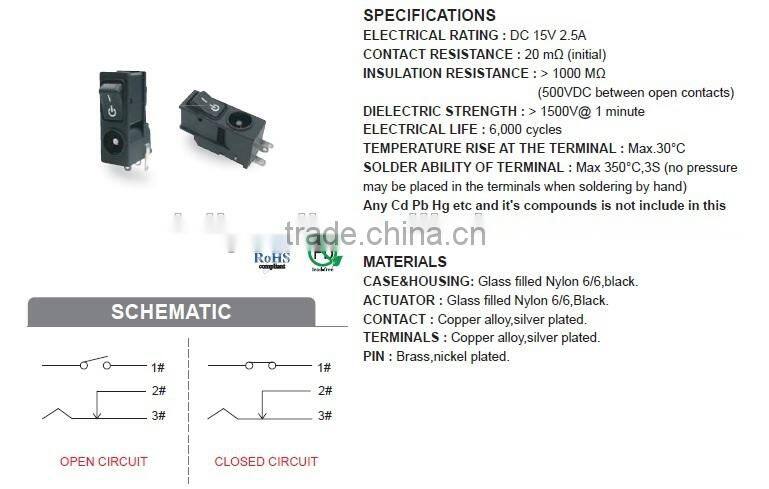 DC Power Jack with rocker switch