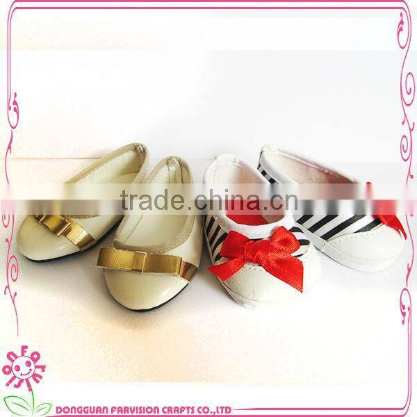 Golden pu shoes for dolls oem 15" doll shoes for dolls mini doll shoes