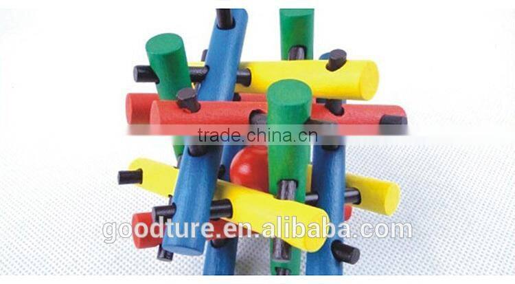 2015 Hot Sale Wooden IQ Intelligent PuzzleKongming Lock Brain Teaser Colorful Twelve Sisters