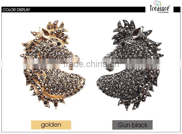 Wholesale Jewelry gun black and golden alloy Boar shape rhinestone brooch jewelry