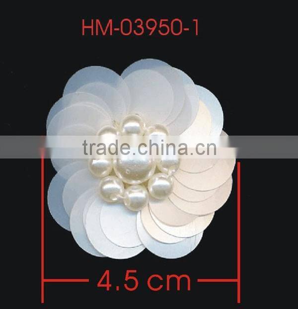 Handmade White Pearl Flower White Sequin Applique Patch