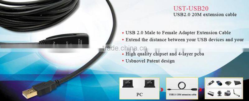 Patent design ,usb 2.0 20 m male to female adpter extension cable with 2 pc
