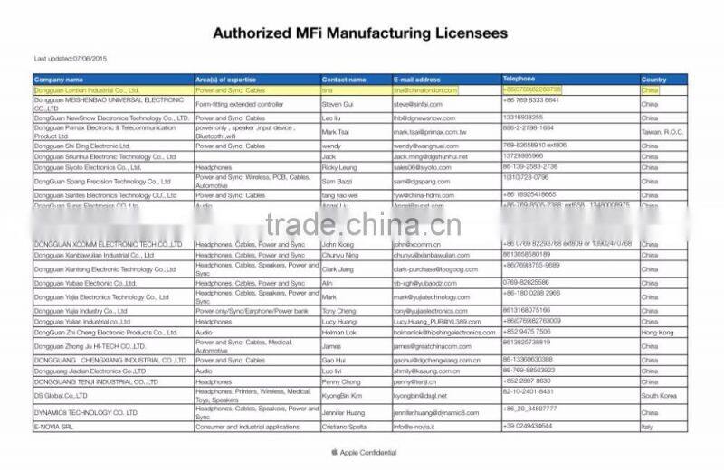 2016 MFi certified cable with new small connector design