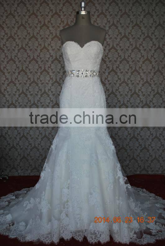 (MY0043) MARRY YOU China Custom Made High Quality Lace Mermaid Bridal Gown With Crystal Rhinestone Belt For Wedding Dress