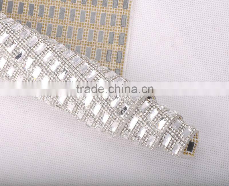 wholesale hot fix rhinestone mesh trimming with 8*8mm glass stone for garment accessories