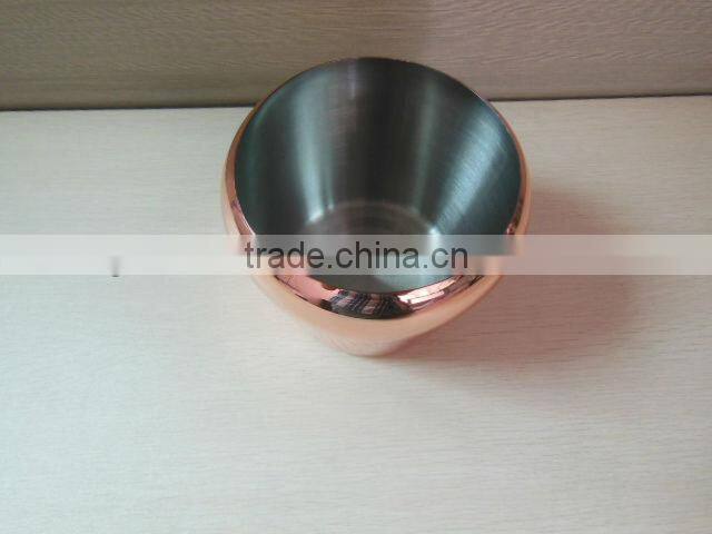 Stainless steel cocktail ice bucket with lugs finished in coppler plated