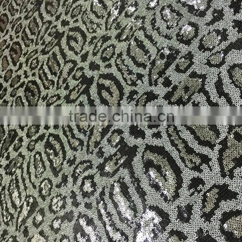 snake embroidered 3mm sequin fabric leopard