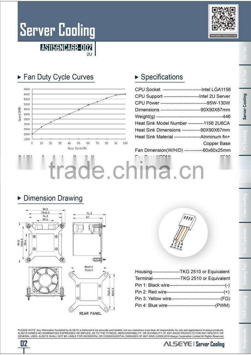 Alseye manufacturer BA0406 2u case processor cooler fan liquid cool solutions