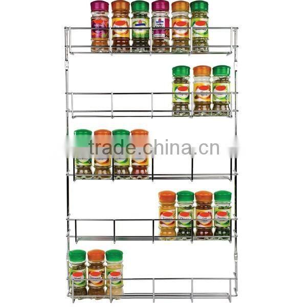 Chrome Wire 5 Tiers Kitchen Cupboard Wall Mountable Spice/Herb Rack