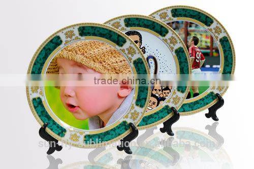 8'' Plate With Gold and Green Rim / Blank ceramic plate/ Nice printable plate/ Plate for sublimation/ Good decorated plate
