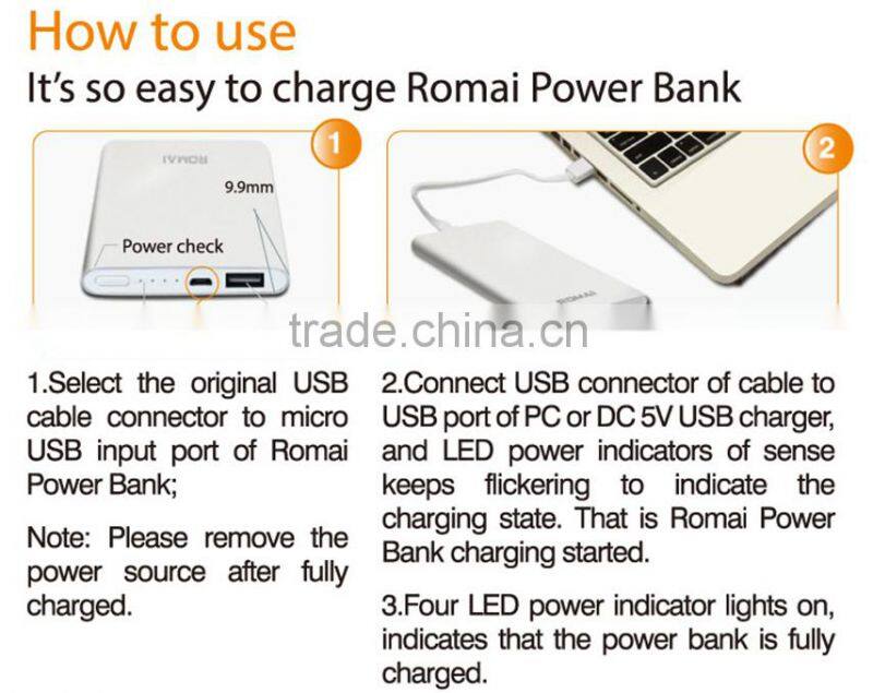 ROMAI 2015 credit card size power bank /credit card power bank with high quality